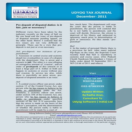 Udyog Tax Journal Dec 2011