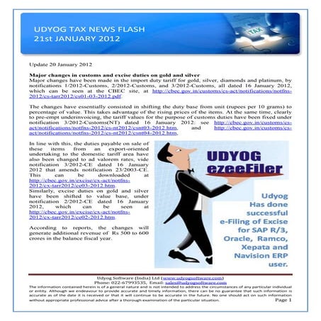 Udyog Tax News Flash  21st Jan11