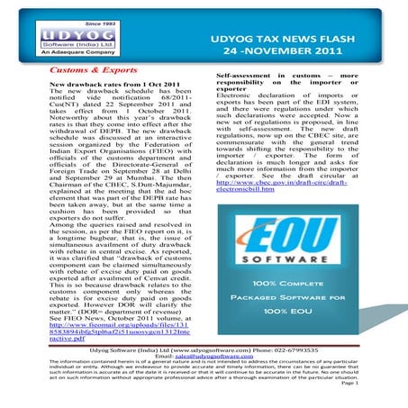 Udyog Tax News Flash  24 Nov11