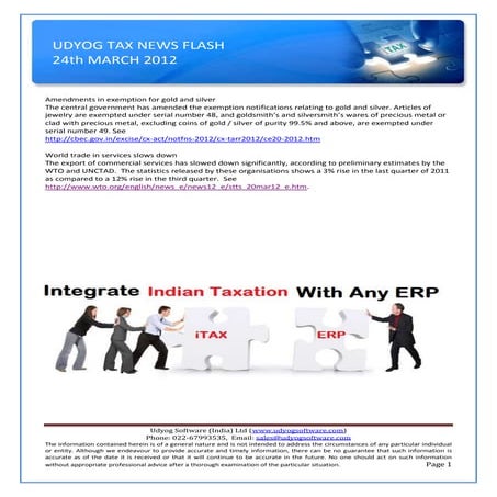 Udyog Tax News Flash  24th Mar 12