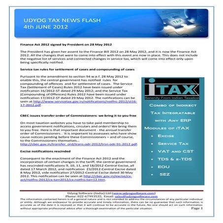 Udyog Tax News Flash  4th June 12