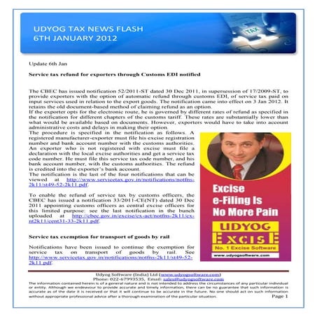 Udyog Tax News Flash  6th Jan12