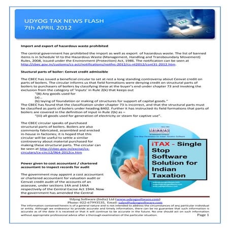 Udyog Tax News Flash  7th April 12