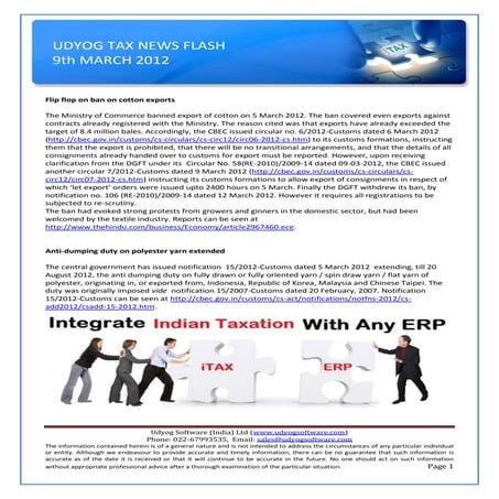 Udyog Tax News Flash  9th Mar 12