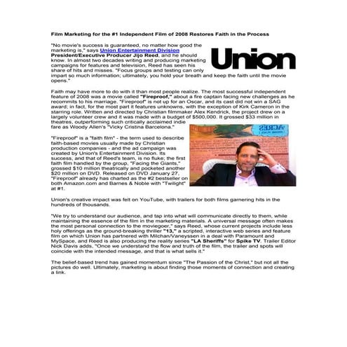 Press Release-Jijo Reed-Faith Film Marketing