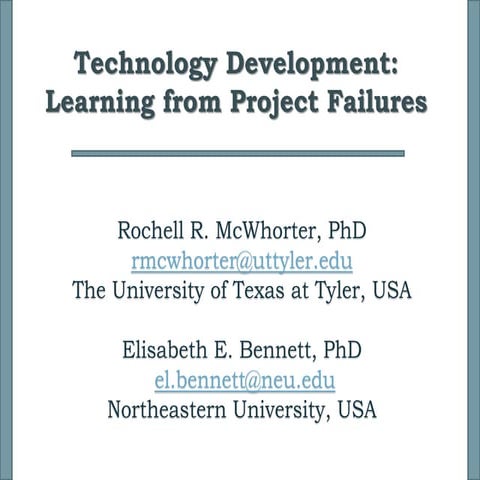 Technology Development: Learning from Project Failures