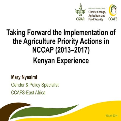 Taking Forward the Implementation of the Agriculture Priority Actions in NCCA...