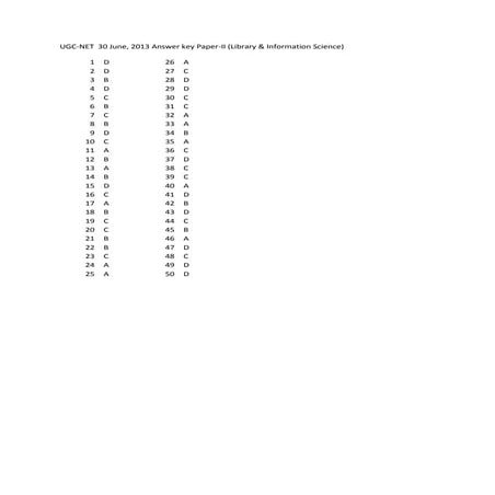 Ugc net  30 june, 2013 paper II answer key  Library and Information Science