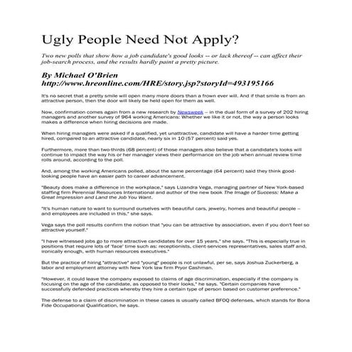 Ugly people need not apply