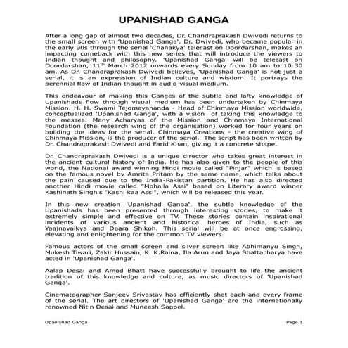 Upanishad Ganga press note english