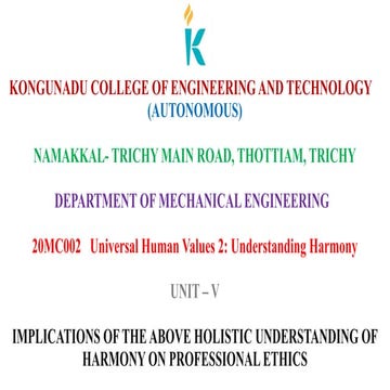 UHV UNIT-5  IMPLICATIONS OF THE ABOVE HOLISTIC UNDERSTANDING OF HARMONY ON P...