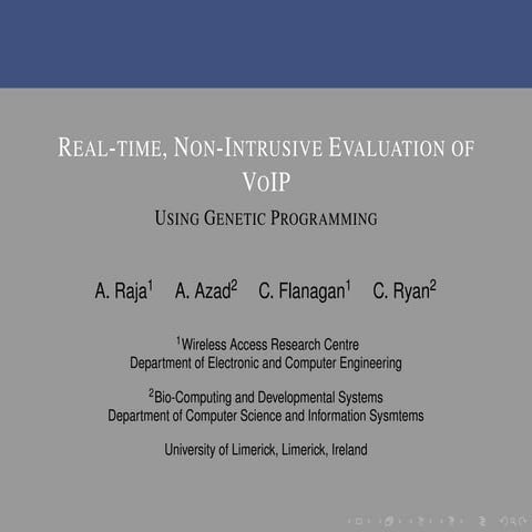 Realtime, Non-Intrusive Evaluation of VoIP Using Genetic Programming