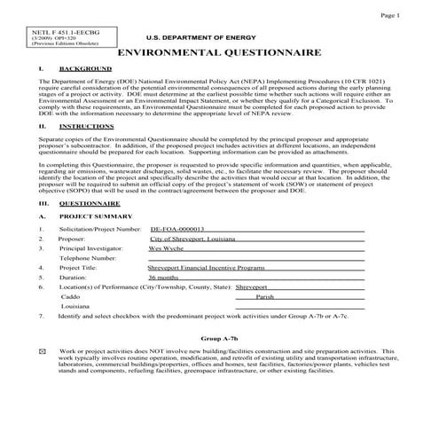 Shreveport Louisiana Retrofit Narrative