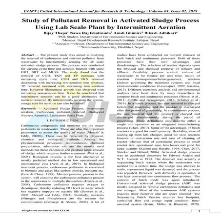 Study of Pollutant Removal in Activated Sludge Process Using Lab Scale Plant ...
