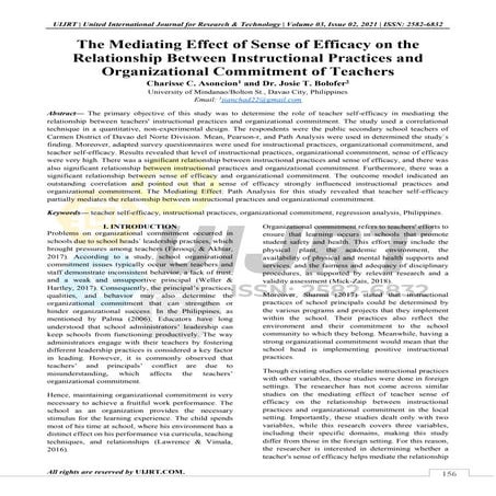 The Mediating Effect of Sense of Efficacy on the Relationship Between Instruc...