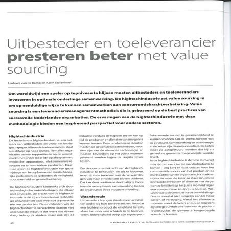 Artikel: Uitbesteder En Toeleverancier Presteren Beter Met Value Sourcing