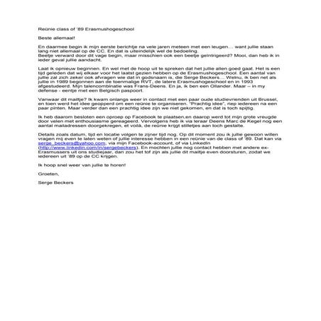 Uitnodging Reunie Erasmusghogeschool 1989