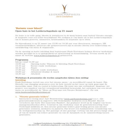 Uitnodiging open huis Leiderschapshuis 21 maart middag