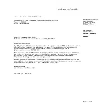 Dutch Finance Minister Ltr - PPP - Dec 2010 | PDF