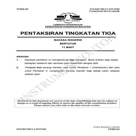 Pt3 speaking sample test examiner booklet