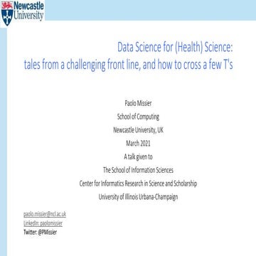 Data Science for (Health) Science:tales from a challenging front line, and h...