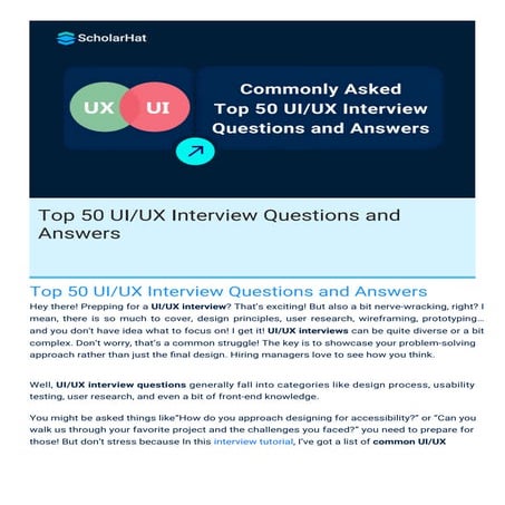 UIUX Interview Questions PDF By ScholarHat | PDF