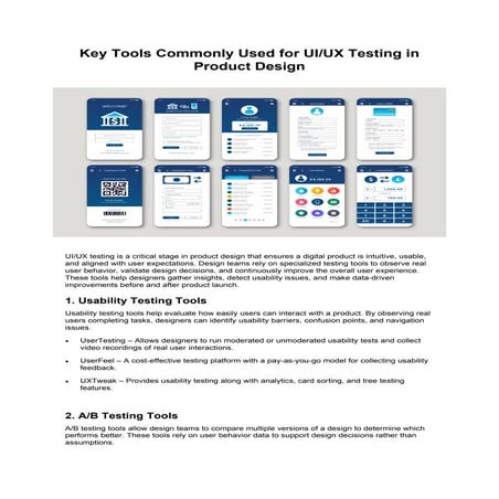 Key tools used for UI/UX testing in product design? | PDF