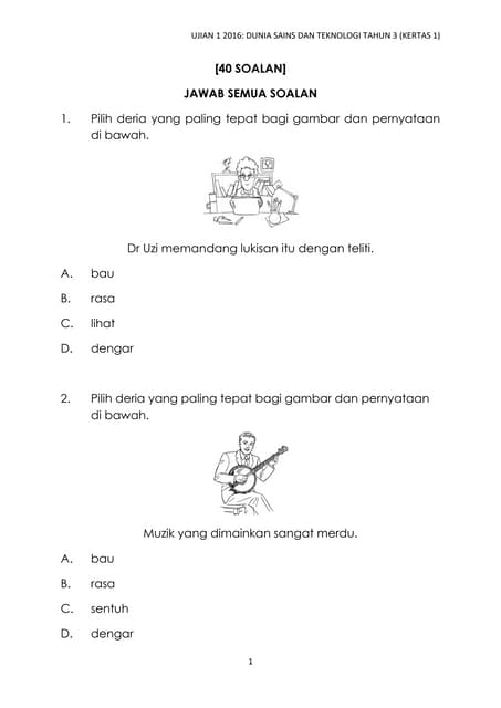 SAINS TAHUN 1 PKSR 1 KERTAS 1 2017