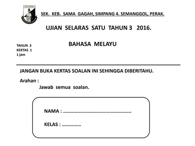 Soalan Pemahaman Bahasa Melayu Tahun 3