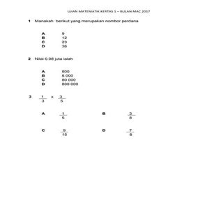 Ujian Bulan Mac  - Matematik Kertas...