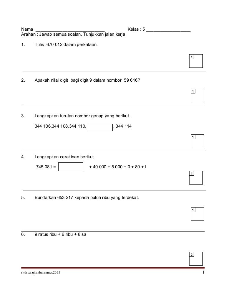 Ujian mac kertas 2 matematik thn 5