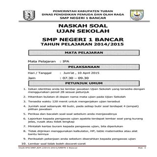 SOAL UJIAN SEKOLAH IPA KELAS 9 SMP ...