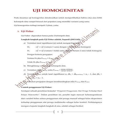 Rumus Manual Uji homogenitas