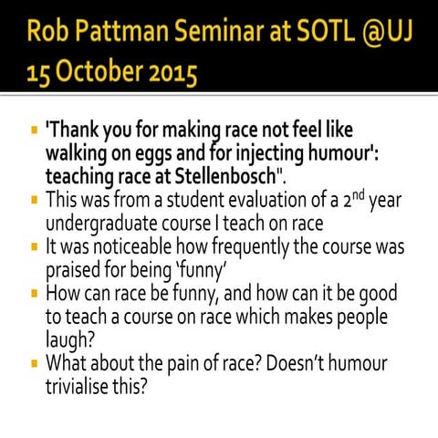 Rob Pattman seminar at the University of Johannesburg