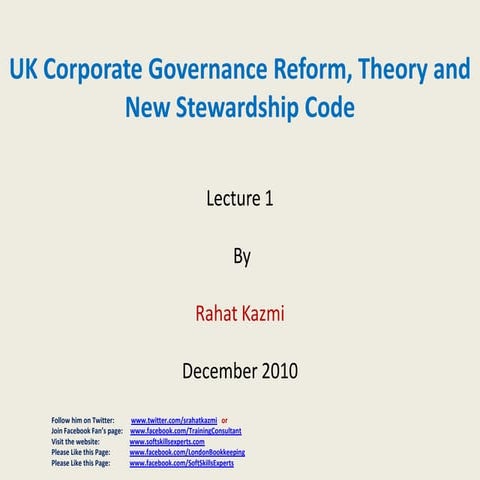 UK Corporate Governance Reform, Theory and New Stewardship Code, Lecture by  ...