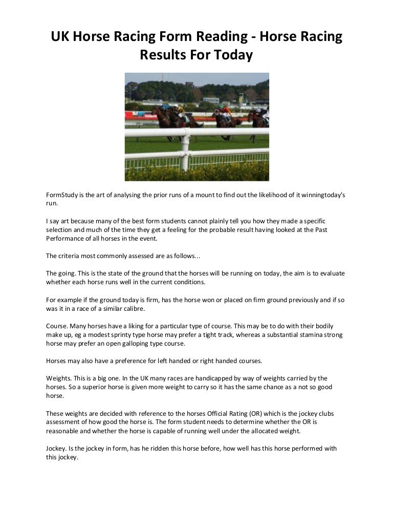 UK Horse Racing Form Reading - Horse Racing Results For Today