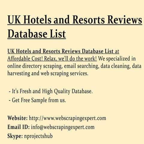 UK Hotels and Resorts Reviews Database List