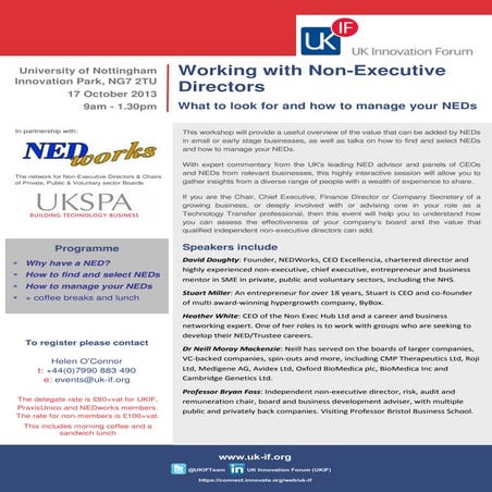 Ukif Workshop: Working with Non-Executive Directors Nottingham 17 October 2013