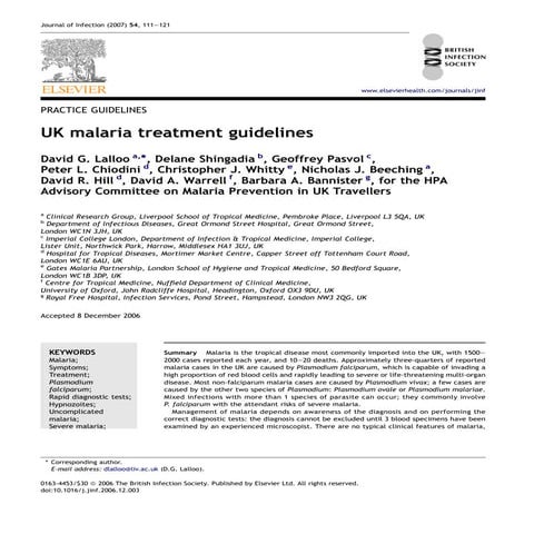 Uk malaria treatment guideline