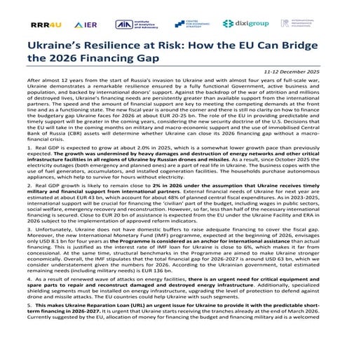 Ukraine’s Resilience at Risk: How the EU Can Bridge the 2026 Financing ...