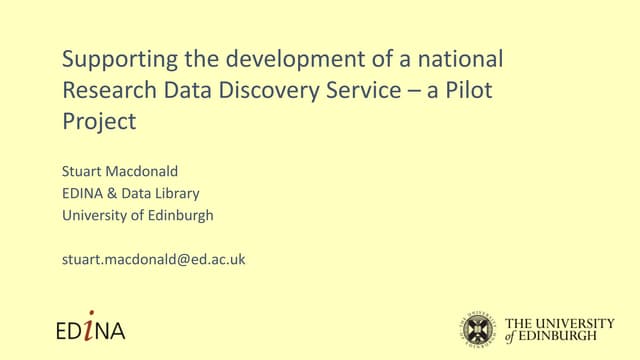 Supporting the development of a national Research Data Discovery Service - A ...