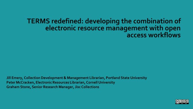 UKSG 2018 Breakout - TERMS redefined: developing the combination of electroni...