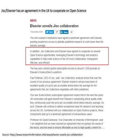 UKSG 2018 Lightning Talk - Open science - the Elsevier/Jisc partnership - Tho...