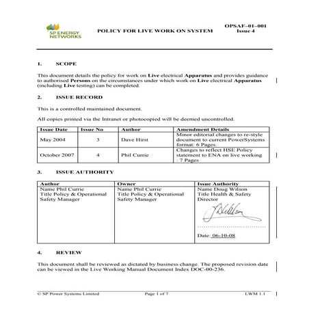 UK Utility Live Electrical Working & Testing Document (SP Energy ...