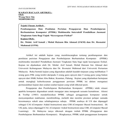 Ulasan  bacaan artikel