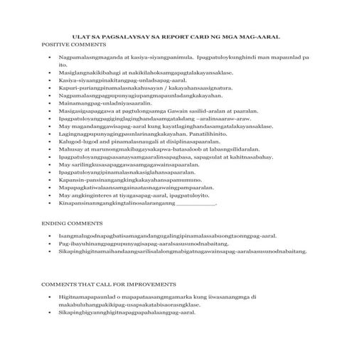 Ulat sa pagsalaysay sa report card ng mga mag