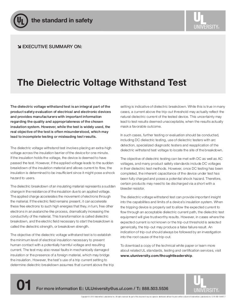 The Dielectric Voltage Withstand Test Executive Summary
