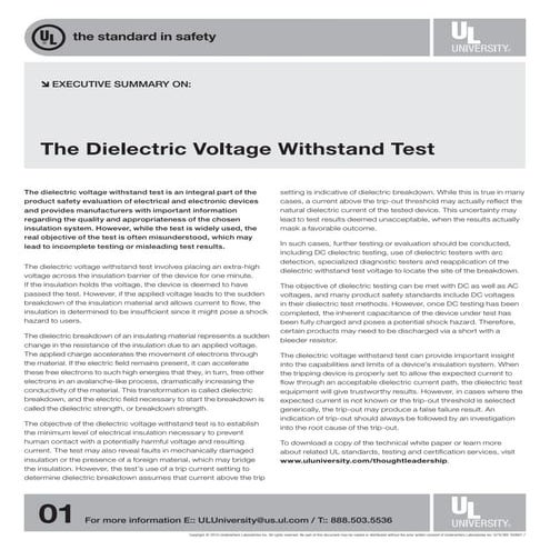 The Dielectric Voltage Withstand Test Executive Summary