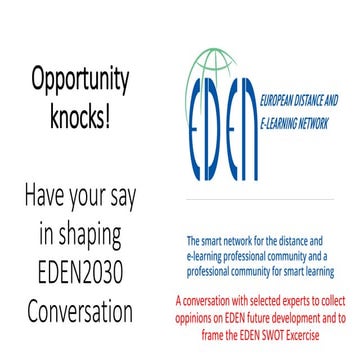 Ulf Ehlers: Opportunity knocks! Have your say in shaping EDEN2030 Conversation