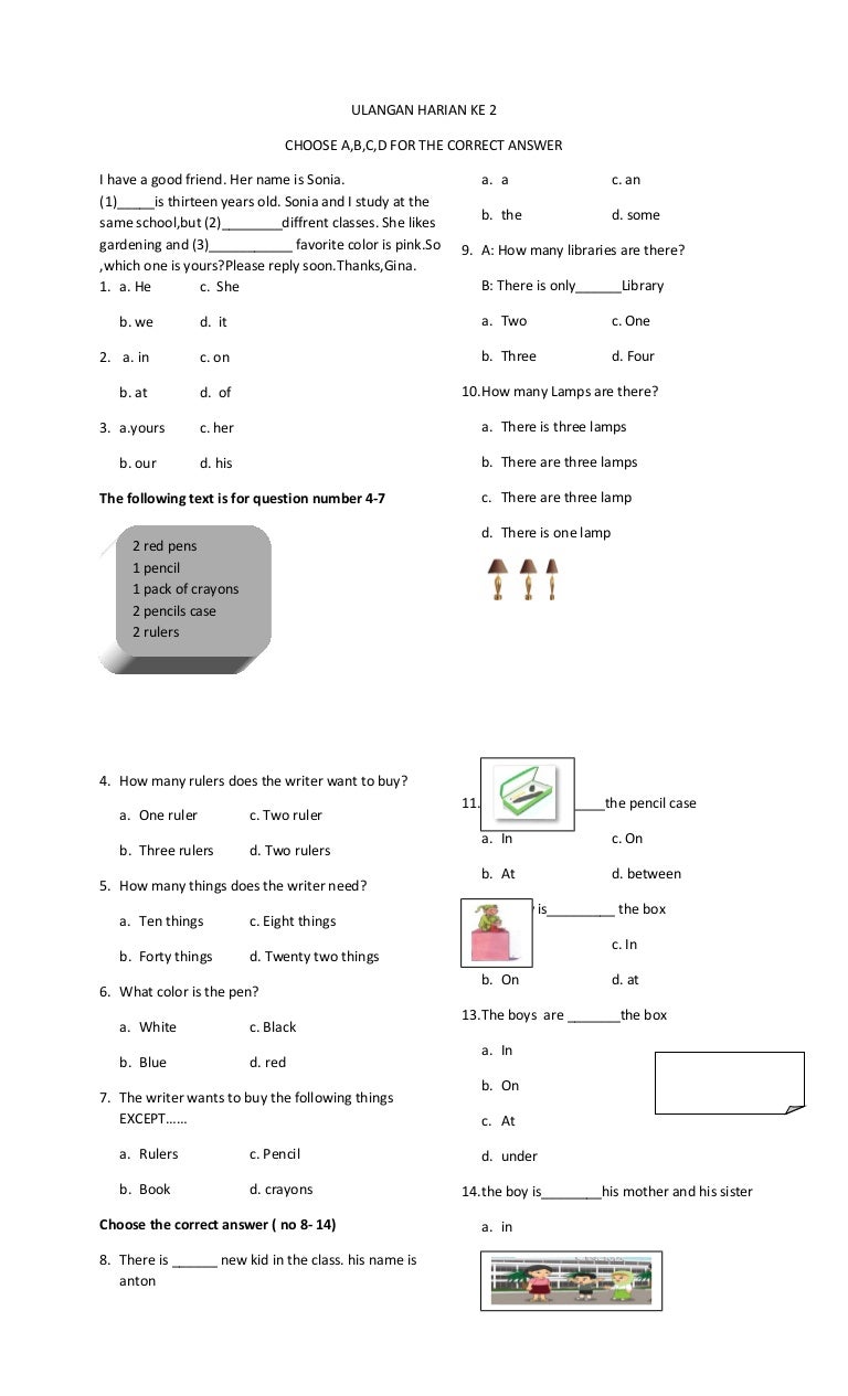 Soal Ulangan Harian Bing Sem 1 Kls 1 Kur 2013 Smp